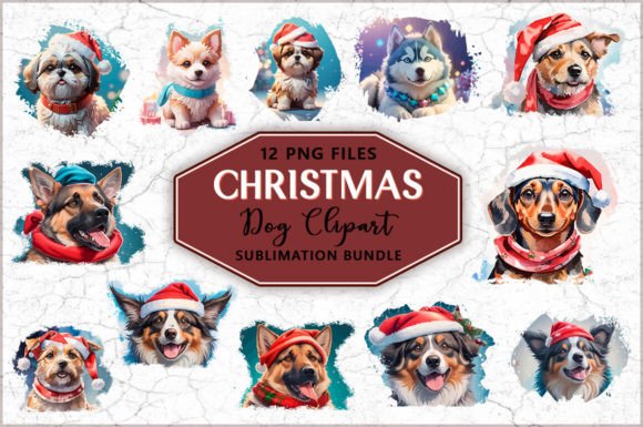 Christmas Dog Sublimation Clipart Bundle: Graphics for Crafts and Small Business Branding