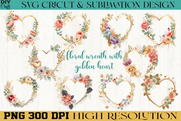 Floral Wreath with Golden Heart Bundle: Graphics for Local Business Branding