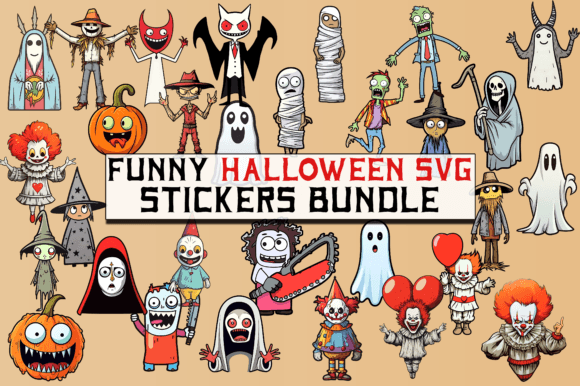 Funny Halloween SVG Stickers Bundle Graphics