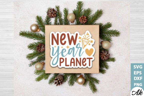 New Year Planet Stickers Design: Graphics for Crafts