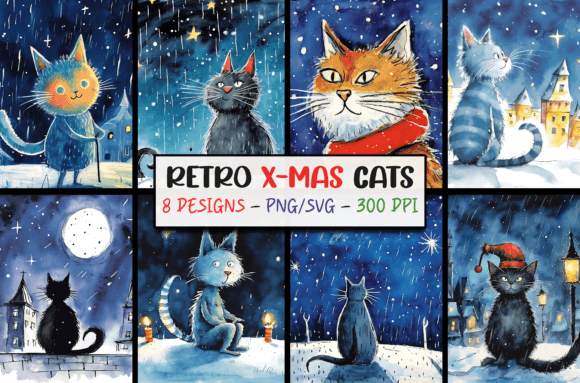 Retro Christmas Backgrounds – Cute Cats