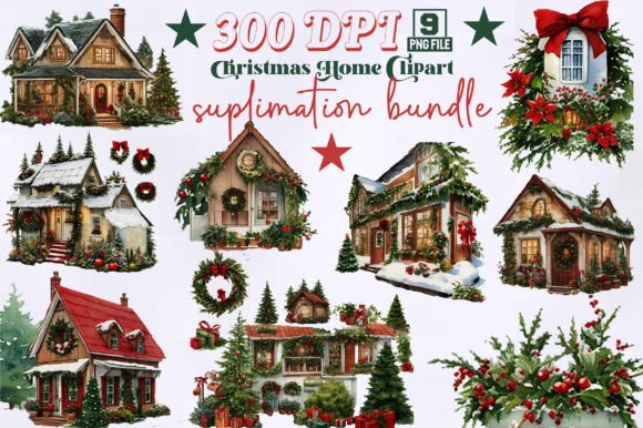 Watercolor Christmas Home Clipart for Crafts and Graphics